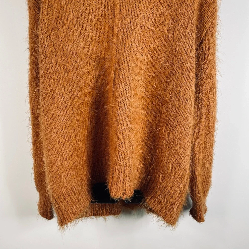 Free People Nevermind Sm Orange Shaggy Knit Button Front Sweater Oversized‎ READ